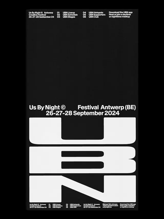Us By Night Festival Antwerp Poster, minimal, swiss, monochrome