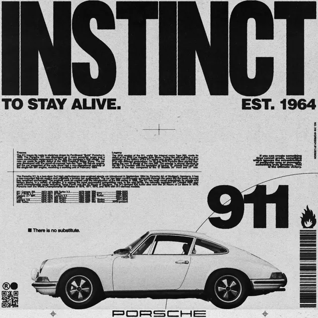 Porsche 911 Retro Poster, brutalist, neo-brutalist, high-contrast