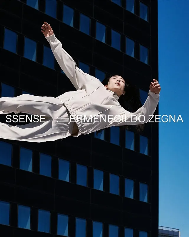 SSENSE Zegna floating campaign, photographic, luxury, vibrant
