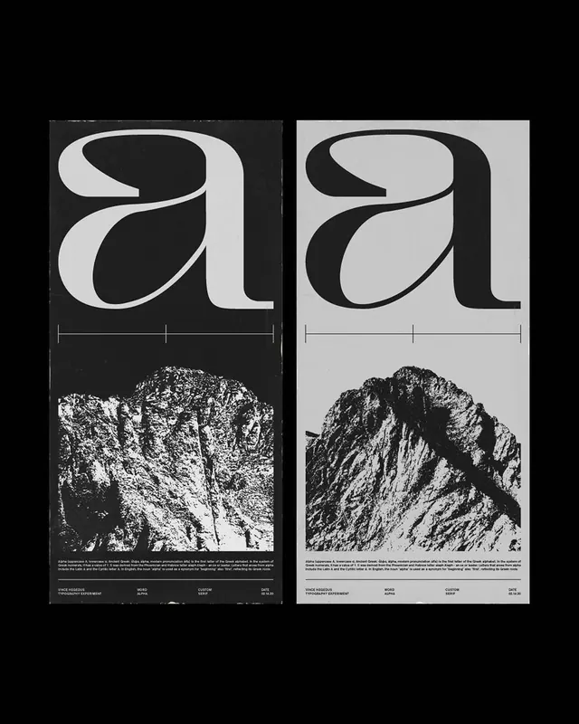 Alpha typography experiment pair, swiss, minimal, monochrome