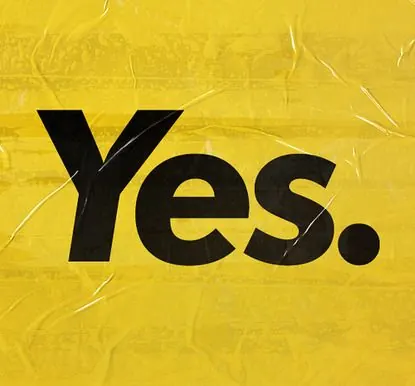 Bold "Yes." typography on textured yellow background, minimal, graphic, vibrant