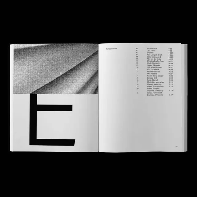 Transfashionable II contents spread, editorial, minimal, monochrome