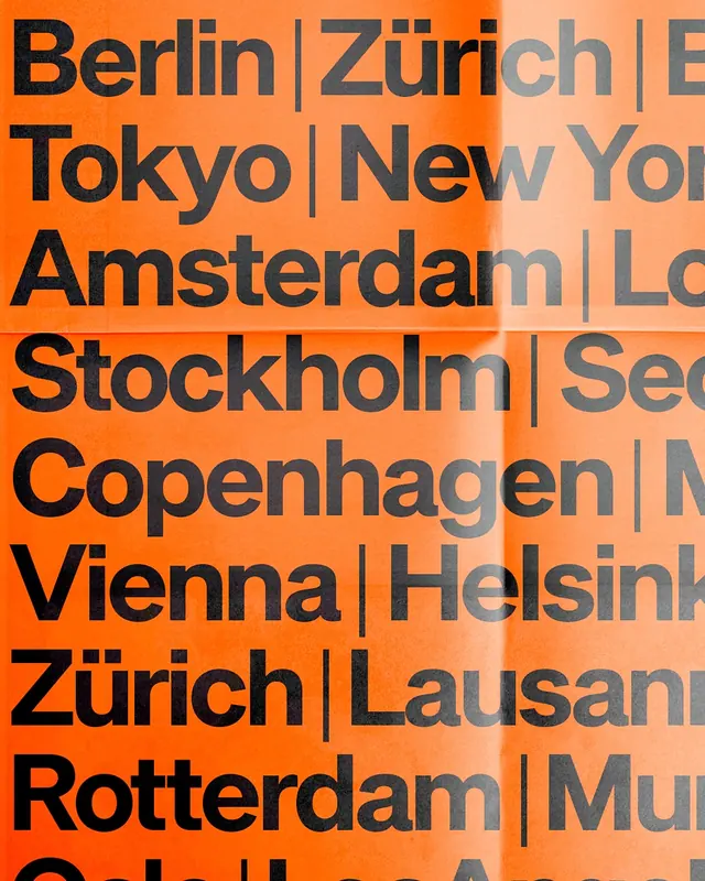 Orange city list typographic poster, swiss, minimal, vibrant