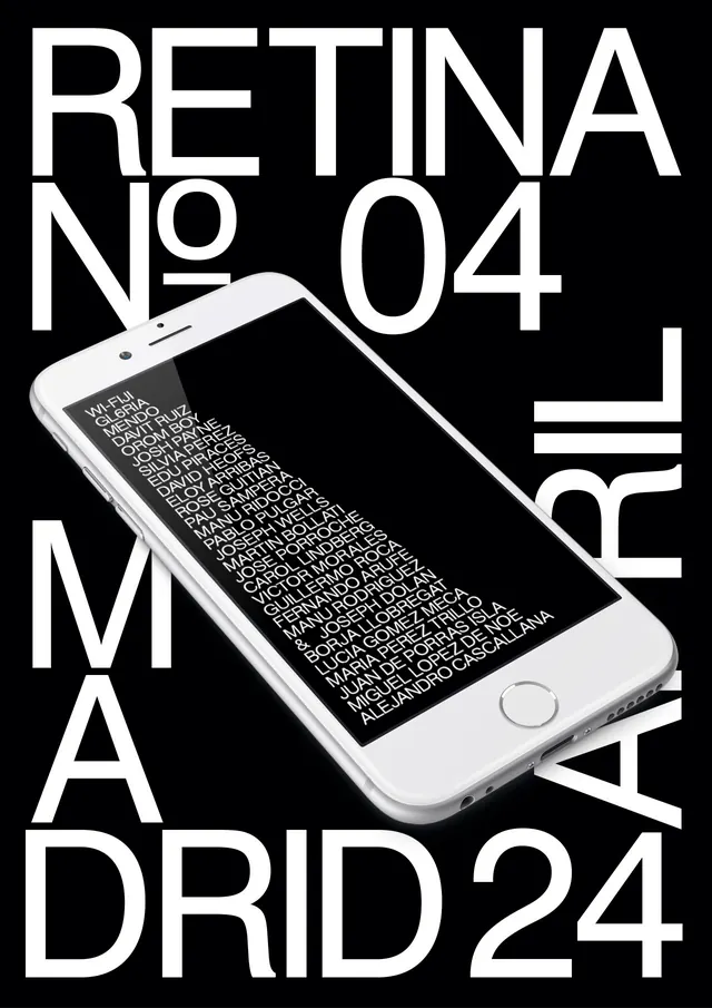 RETINA Madrid iPhone event poster, swiss, minimal, dark