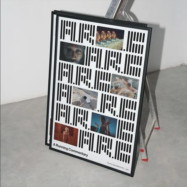 Editorial grid poster with barcode typography, editorial, geometric, light