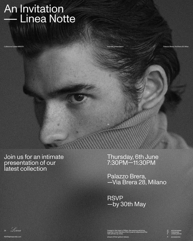Linea Notte Invitation, minimal, luxury, monochrome