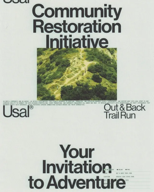 Usa out & back trail run poster, minimal, corporate-clean, light