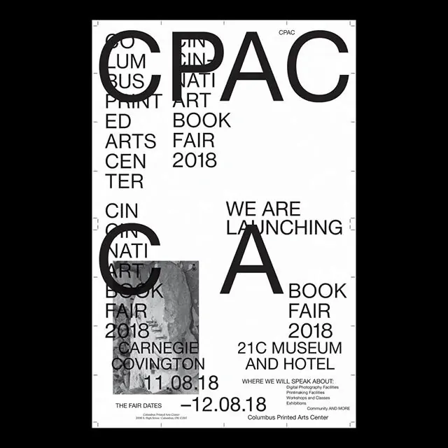 Cincinnati Art Rook Fair 2018 Poster, brutalist, maximalist, monochrome