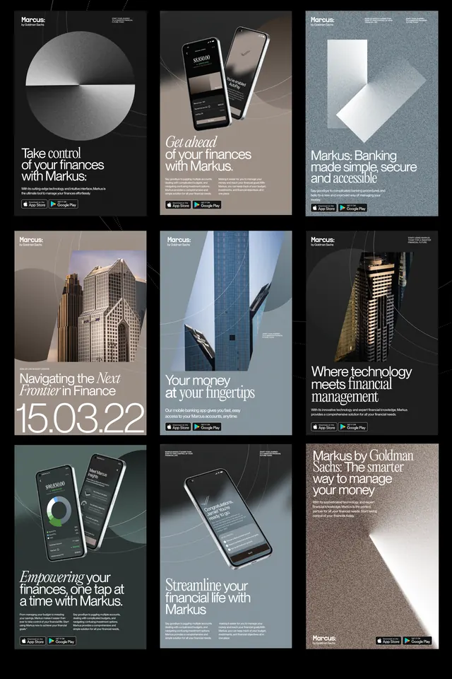 Poster Design and Branding for Markus by Goldman Sachs in Street Mockup, editorial, minimal, dark