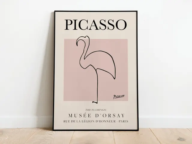 Picasso - Flamingo, Exhibition Vintage Line Art Poster, Minimalist Line Drawing, Ideal Home Decor or Gift Print, minimal, editorial, light
