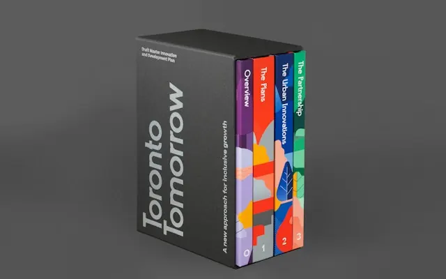 Toronto Tomorrow slipcase set, minimal, corporate-clean, dark