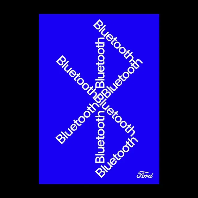 Ford Bluetooth wordmark poster, minimal, swiss, vibrant