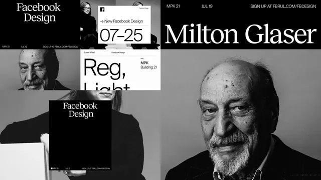 Facebook Design Milton Glaser poster grid, swiss, editorial, monochrome