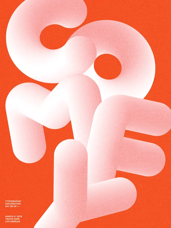 Inflated tubular type on orange, 3d-render, playful, vibrant