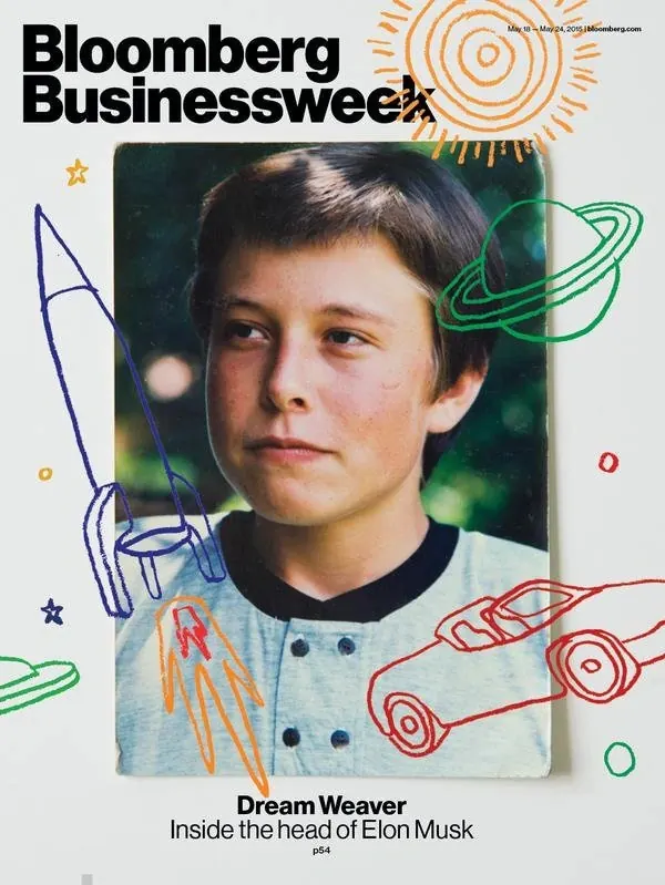 Bloomberg Businessweek Dream Weaver Musk cover, editorial, illustrated, light