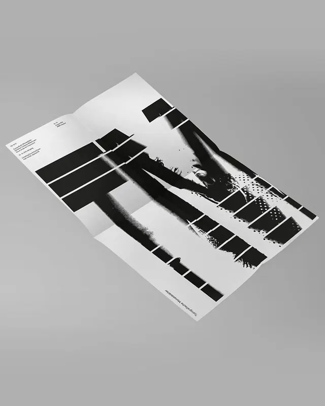TM magazine sliced typography cover, swiss, editorial, monochrome