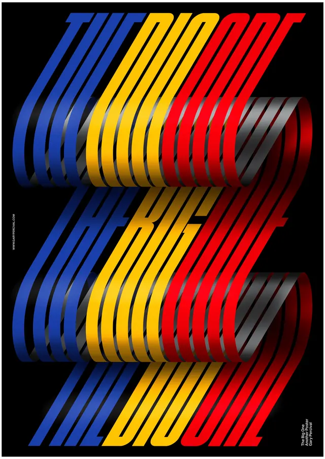 The Big One kinetic type poster, retro, maximalist, dark