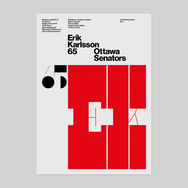 Erik Karlsson Ottawa Senators hockey poster, minimal, swiss, light