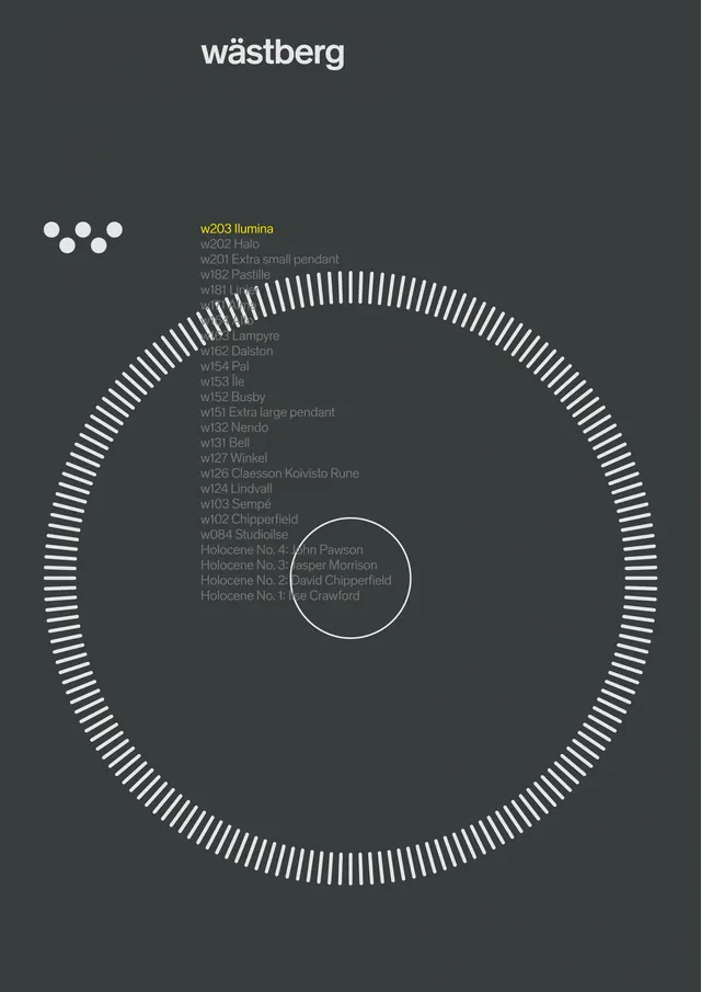 Wästberg lighting catalog circular list, minimal, technical, dark