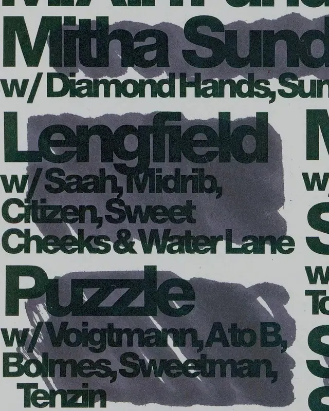 Event lineup poster with bold brush typography, editorial, bold, dark