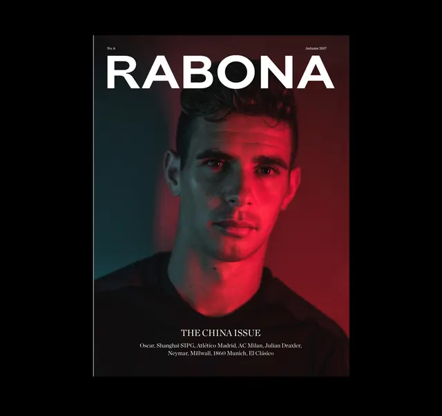 Rabona magazine cover with gradient portrait, editorial, gradient-heavy, dark