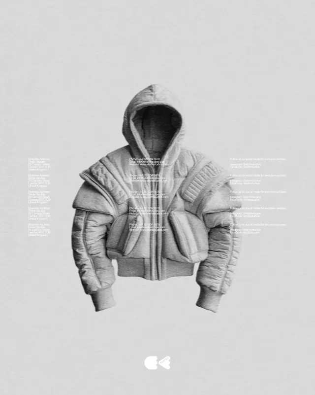 Puffer jacket technical poster, technical, minimal, light