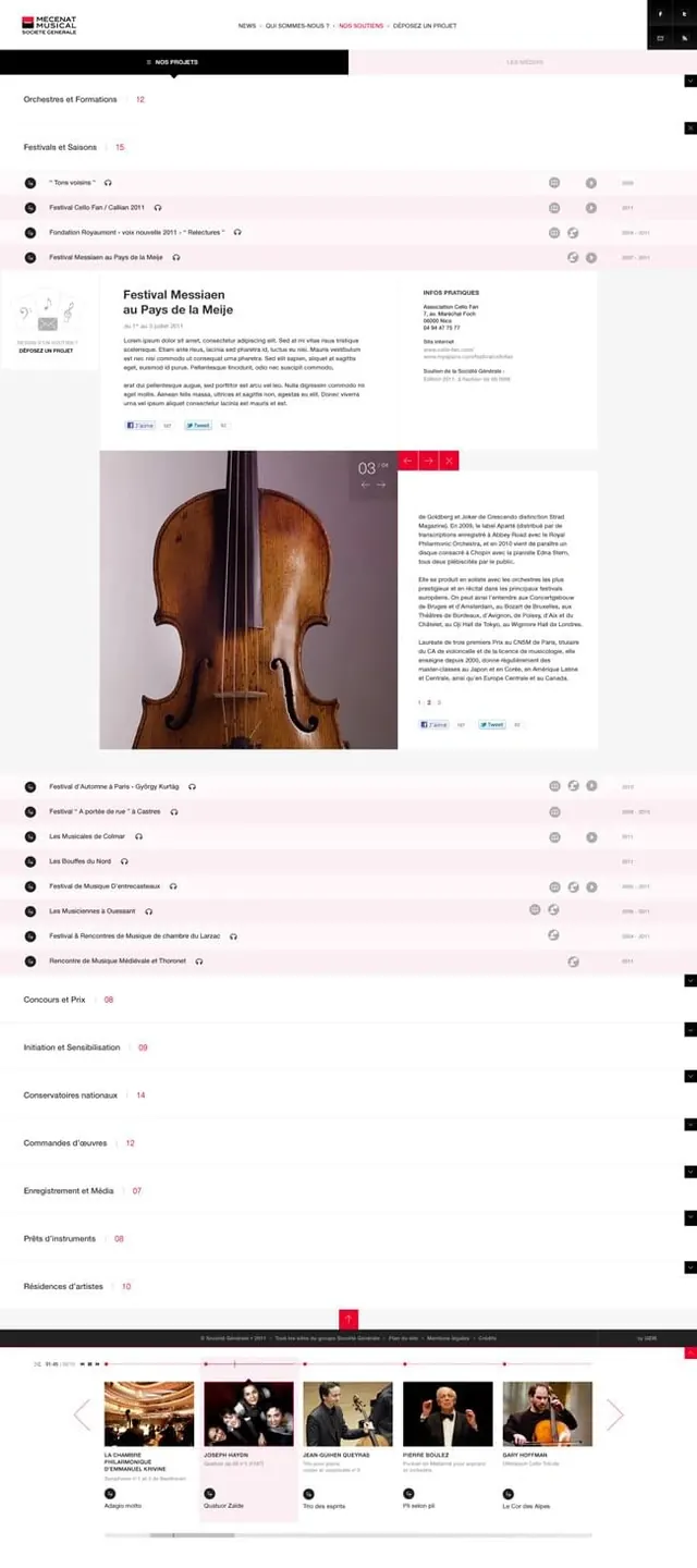 Classical music festival poster with instrument imagery, minimal, editorial, light