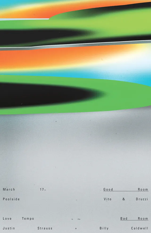 Poolside Event Poster with Gradient Bands, editorial, gradient-heavy, vibrant
