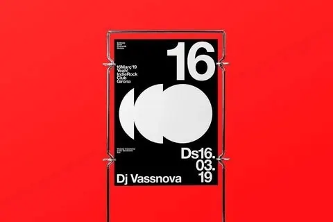 DJ Vassnova event poster with bold geometric type, bold, geometric, vibrant