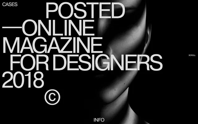 Magazine cover with bold typography layout, editorial, minimal, dark