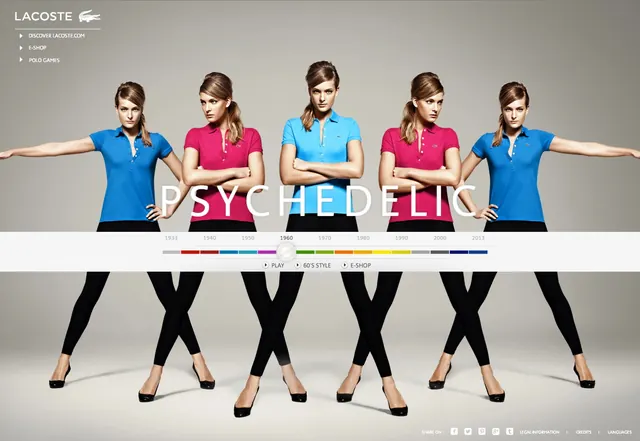 Lacoste brand campaign with timeline, photographic, editorial, light