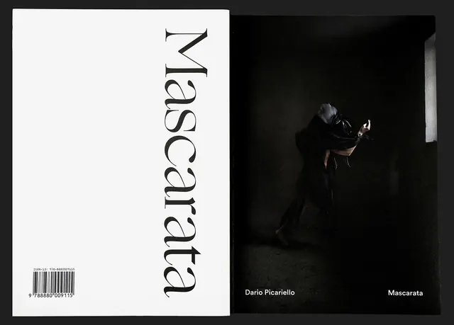 Mascarata design publication spread, editorial, minimal, monochrome