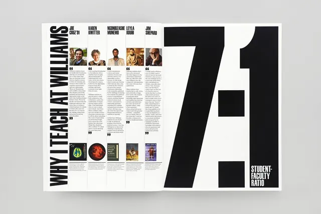 Why Teach at Williams magazine spread, editorial, swiss, monochrome