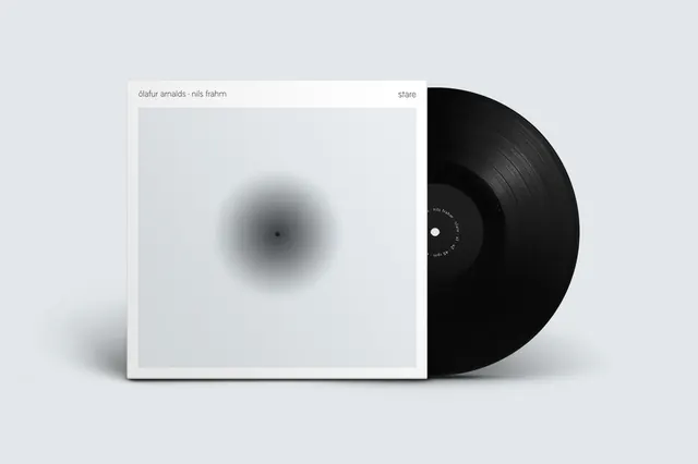 Vinyl album cover and record mockup, minimal, photographic, light