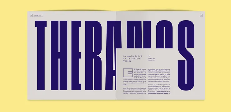 Theranos magazine spread, editorial, minimal, light