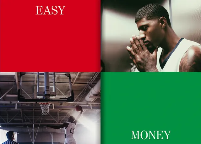 Nike basketball editorial split "EASY MONEY, editorial, bold, vibrant