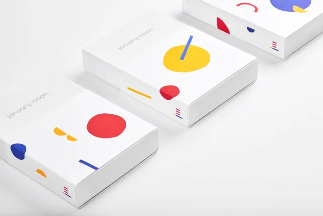 January Moon packaging boxes, minimal, flat, light