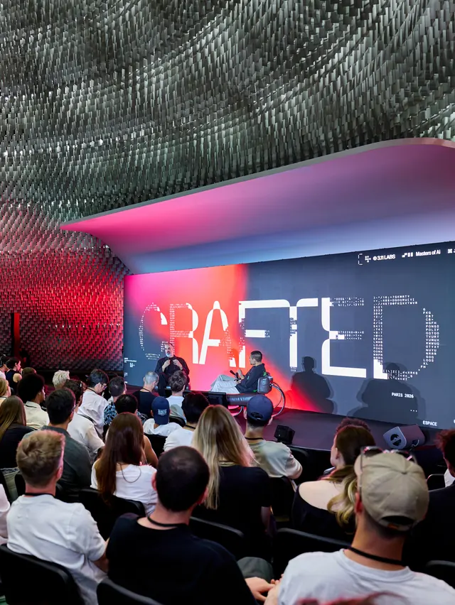 CRAFTED event visual identity and motion system (slide 3), editorial, dark-mode, dark