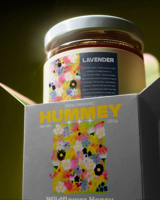 Hummey: organic honey branding & packaging (slide 1), illustrated, organic, vibrant