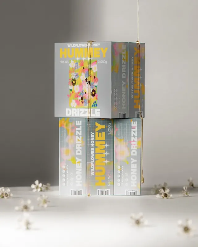 Hummey: organic honey branding & packaging (slide 5), illustrated, organic, vibrant