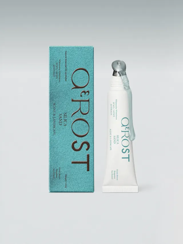 ΑEROST fragrance branding and packaging (slide 6), minimal, editorial, cool