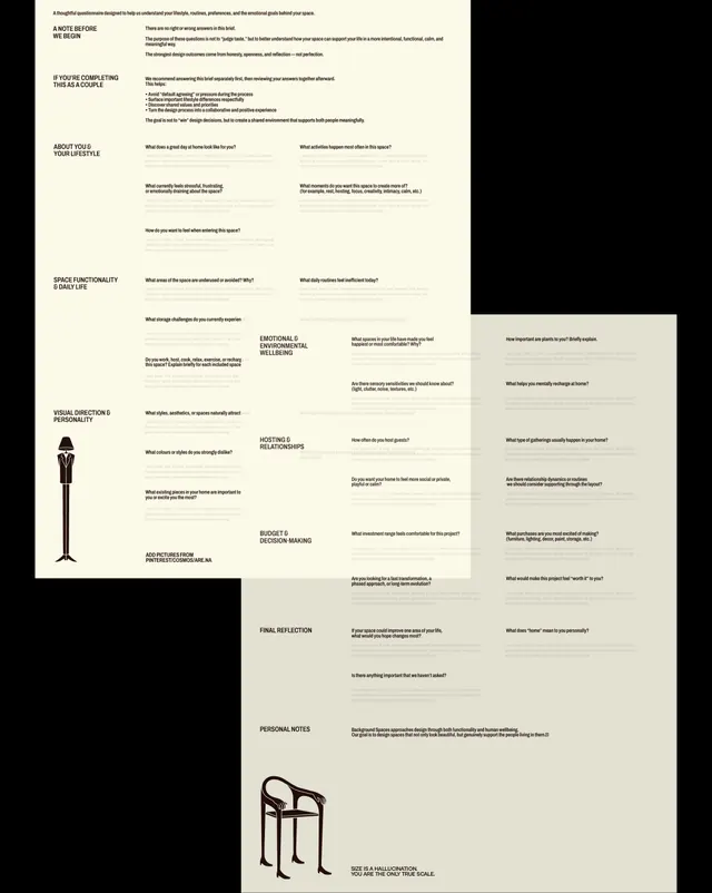 Background Spaces, interior design brand system (slide 8), minimal, editorial, monochrome