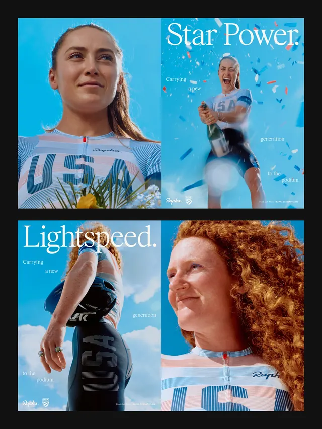 Rapha USA Cycling identity campaign (slide 7), editorial, photographic, vibrant