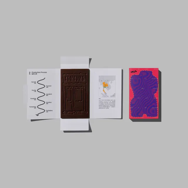 Chocolate packaging with digital waves and regional origin graphics (slide 4)