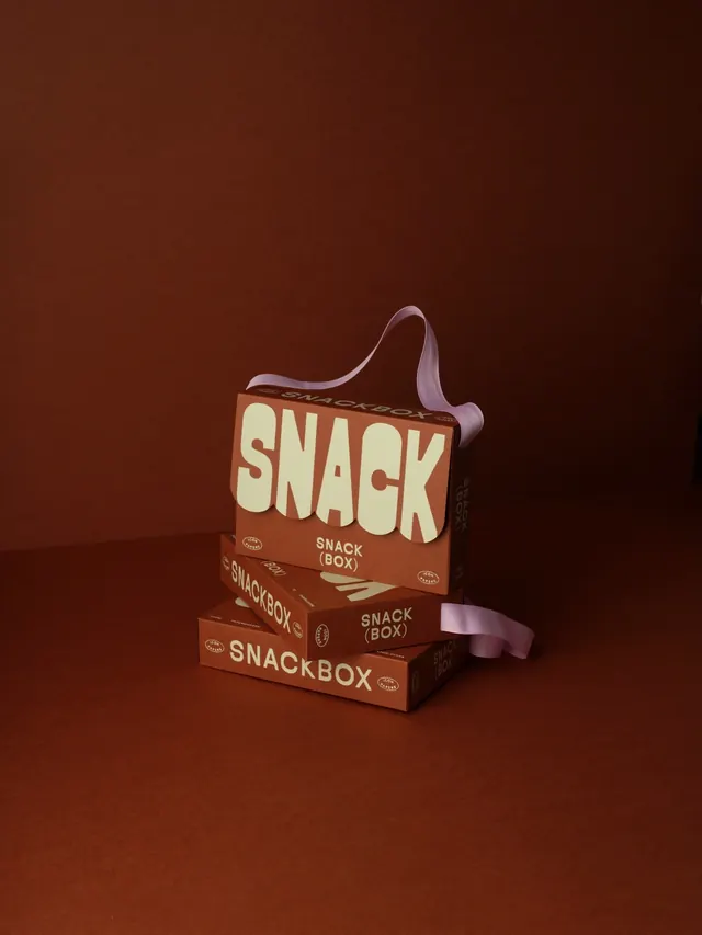 Snackbox paper packaging identity (slide 8), playful, 3d-render, vibrant