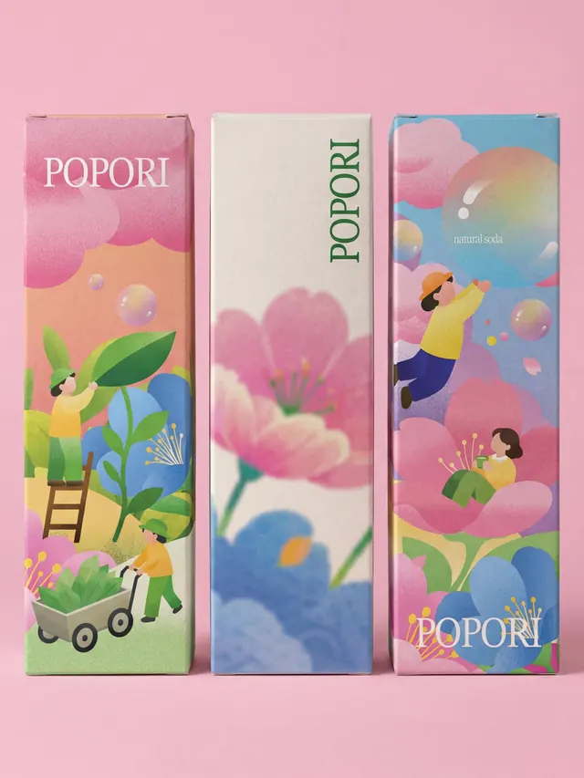 Popori natural soda packaging system (slide 2)