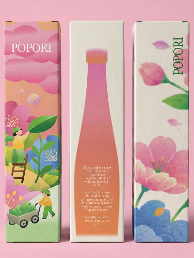 Popori natural soda packaging system (slide 8), illustrated, playful, vibrant