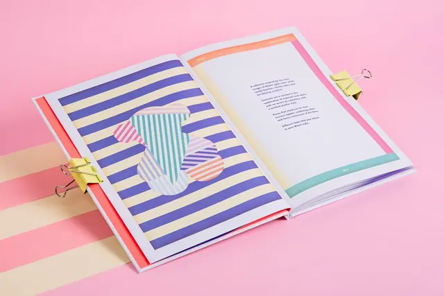 Catalog lookbook with striped and geometric patterns, geometric, playful, vibrant