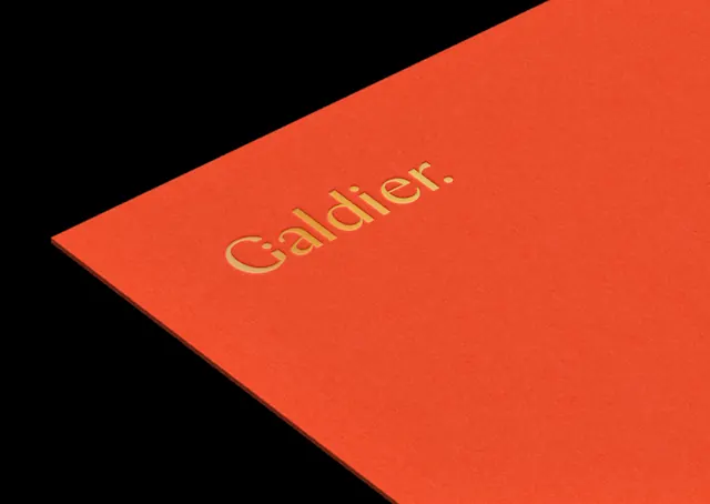 Galdier orange portfolio cover angled, minimal, luxury, vibrant