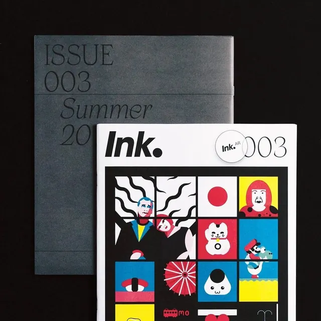 Editorial publication cover with geometric collage, editorial, illustrated, vibrant